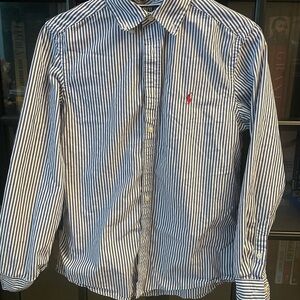 Ralph Lauren Men's White and Blue Striped Shirt